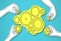 Collaboration concept - cogs and gears - engineering and marketing