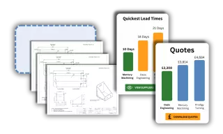 This is an image showing engineering drawings being uploaded into the Qimtek free sourcing platform for manufacturing buyers to get multiple quotes from UK subcontract suppliers.