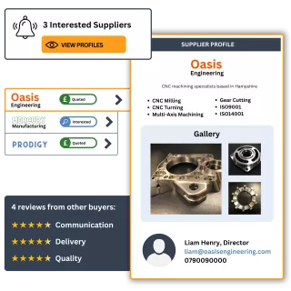 Qimtek sourcing platform showing interested suppliers, detailed supplier profiles, and buyer reviews to support long-term manufacturing partnerships