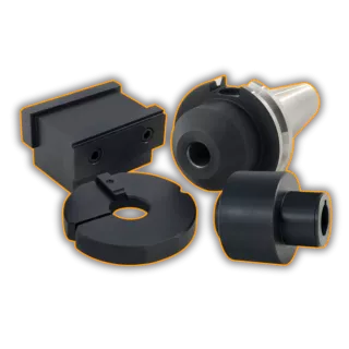This is an image of various steel and aluminium machined components that have been finished using chemical blacking - a typical service provided by Qimtek members.