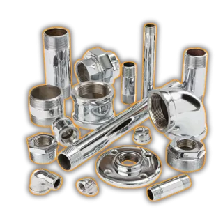 This is an image of a selection of brass machined components that have been finished with chrome plating - a typical service Qimtek suppliers ccan provide