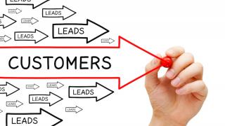sales leads concept with arrows, manufacturing business
