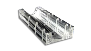 This is an image of a plastic component machined from Acrylic, a typical service Qimtek supplier members offer as well as plastic moulding services 