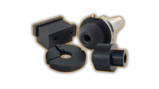 This is an image of various steel and aluminium machined components that have been finished using chemical blacking - a typical service provided by Qimtek members.